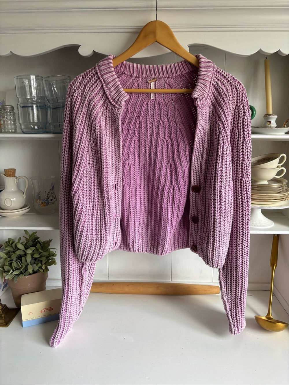 Free People Lilac Chunky Knit Button Cardigan
